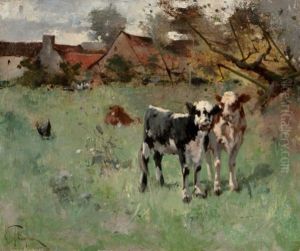 Two Cows In A Pasture by Harry Ives Thompson