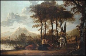 River Landscape With Horsemen And Peasants (after Aelbert Cuyp)