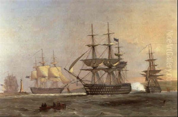 A British Naval Squadron Coming To Anchor In Plymouth Sound - view 1