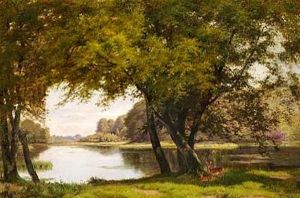 To Hjorte Ved En So by August Carl Vilhelm Thomsen