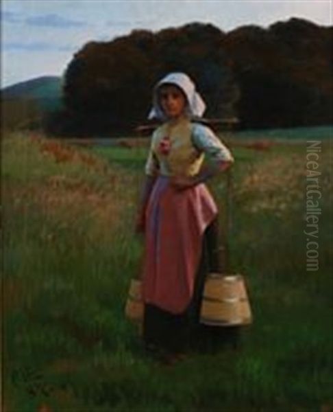 A Peasant Girl Carrying Milk Buckets - view 1