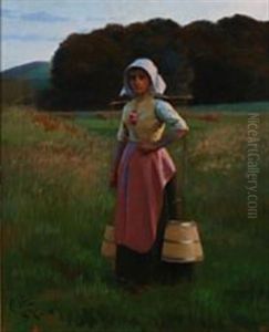 A Peasant Girl Carrying Milk Buckets by Carl Christian Frederik Jacob Thomsen