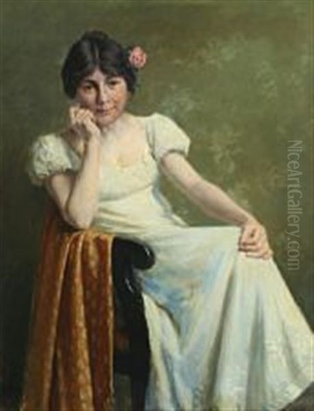 Portrait Of A Seated Woman Clad In White - view 1