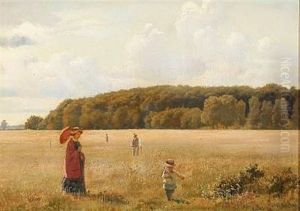 Summer Day With A Family Gathering Flowers In A Field by Carl Christian Frederik Jacob Thomsen