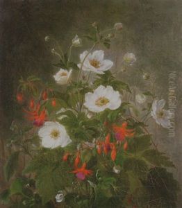 Fuchsiaer Og Hostanemoner by Emma Augusta Thomsen