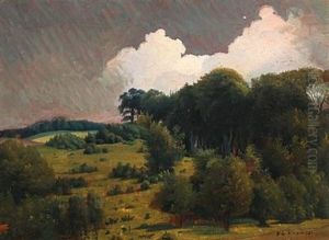 Woodland Scenery With Reddened Sky by Fritz (Frederik Gotfred) Thomsen