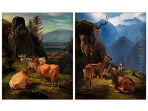 Ziegen Im Hochgebirge Sowie Rinder Auf Einer Anhohe Im Gebirge (2 Works) by Fritz (Frederik Gotfred) Thomsen