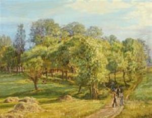 Danish Summer Landscape With Harvest Worker Heading Home by Pauline Thomsen