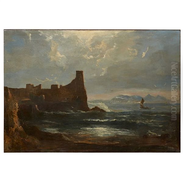 Dunure Castle With Arran In The Distance - view 1