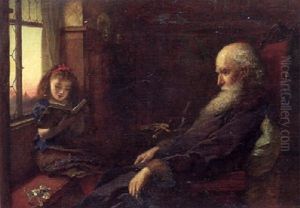 Interior Med En Lille Pige, Der Laeser Op For Sin Bedstefar by John Knighton Thomson