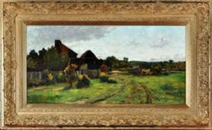 A Country Scene With A Farmer Loading A Cart by John Leslie Thomson