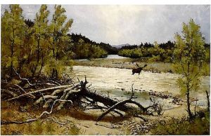 Moose In A River Landscape