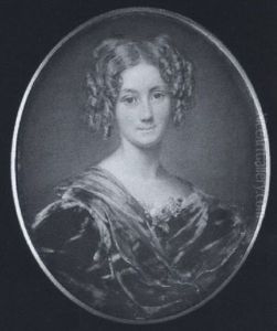 A Lady Wearing Brown Dress With Pink And Blue Translucent Shawl Over Her Shoulder, Fresh Flowers At Her Corsage, Her Hair Worn In Ringlets by William John Thomson