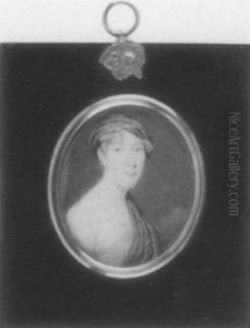 A Lady Wearing Plaid Turban In Her Blonde Curling Hair, Decollete White Dress And Red Shawl Over Her Left Shoulder by William John Thomson