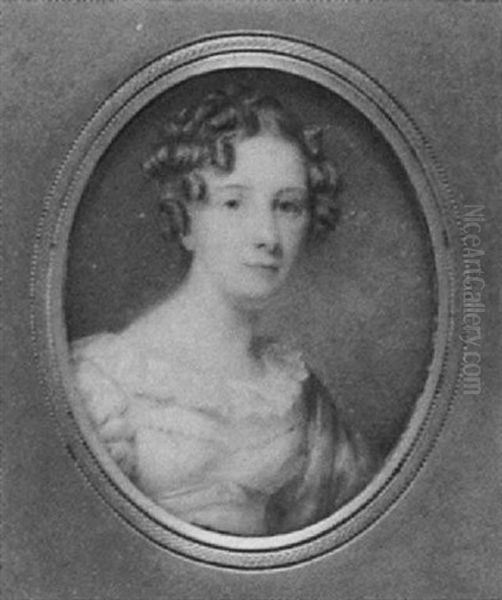 A Lady In White Dress With Frilled Lace Neckline, String Of Pearls Across Her Bust - view 1