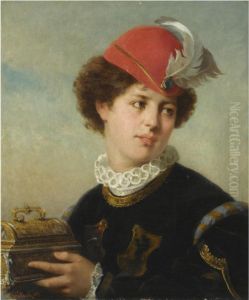 A Young Nobleman Holding A Small Chest