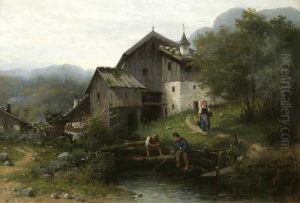 "dorflandschaft Mit Angelnden Buben Und Magd"
Ol/leinwand, Signiert, Datiert: 1870