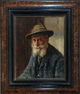 Portrait Eines Bartigen, Alten Mannes Im Blauen Jacket Mit Hut