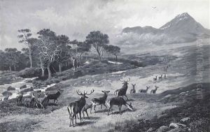 Deer On The Move, Kinlochewe by Archibald Thorburn
