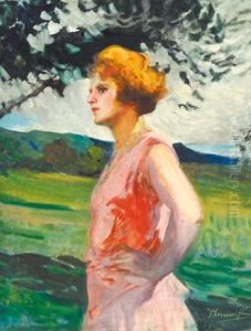 Woman Standing At The Riverside by Janos Thorma