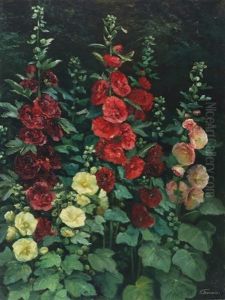 Flowering Hollyhocks by Emmy Thornam