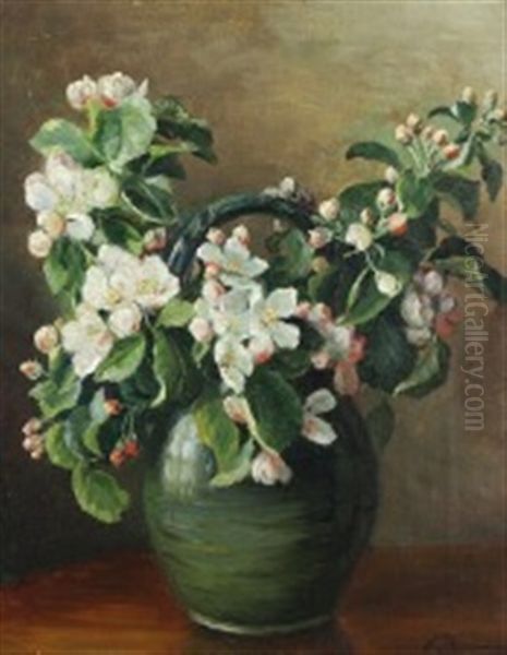 Vase With Blooming Branches From Fruit Trees - view 1