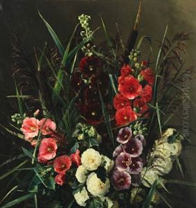 Still Life With Hollyhocks And Reed by Emmy Thornam