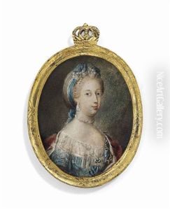 Caroline-mathilde (1751-1775), Queen Of Denmark, In Lace-bordered Blue Dress, Ermine-bordered Red Cloak Over Her Shoulders, Pearl Necklace, Earring, Pearls Entwined With Blue Ribbons In Her Hair