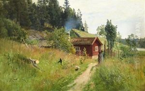 Sommaridyll Med Kvinna Vid Stuga by Alfred Thoerne