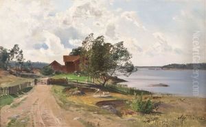 Schwedischer Bauernhof In Sommerlicher Fluslandschaft by Alfred Thoerne