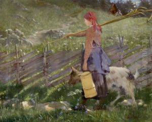 Junge Geishuterin Auf Dem Weg Zur Feldarbeit by Ernst Breitenstein