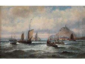 Schiffe Auf Bewegten Wellen Vor Einer Hafenbucht by Charles Thornely