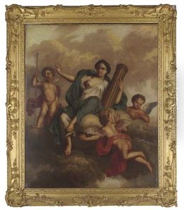 Fortitude Holding A Pillar, Supported By Putti by Sir James Thornhill