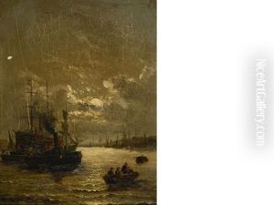 Moonlight - The Thames At Northfleet by Charles Thornley