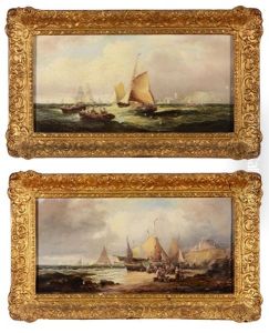 Fisherfolk At Sea Off The Coast' And 'fisherfolk Unloading The Catch (2) by Georges William Thornley