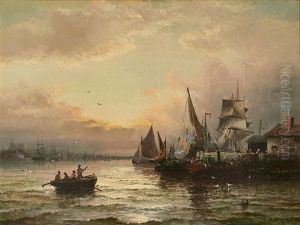 Night And Evening Atmosphere In A Harbour (pair) by Georges William Thornley