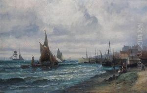 Breezy Day Near Whitable And Fishing Boats Off Scarborough by William (Anslow) Thornley