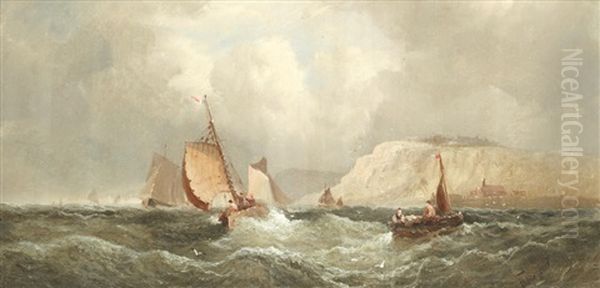 Fishing Boats In Choppy Waters; Shipping Near The Coast At Dusk - view 1