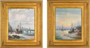 Low Tide At The Mouth Of The Medway; Boats After A Gale, Near Falmouth by William (Anslow) Thornley