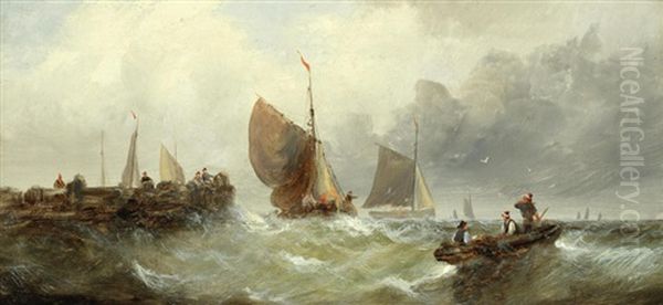Shipping In Rough Waters Off A Jetty - view 1