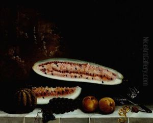 Still Life With Watermelon, Grapes And Peaches by Thomas Bangs Thorpe
