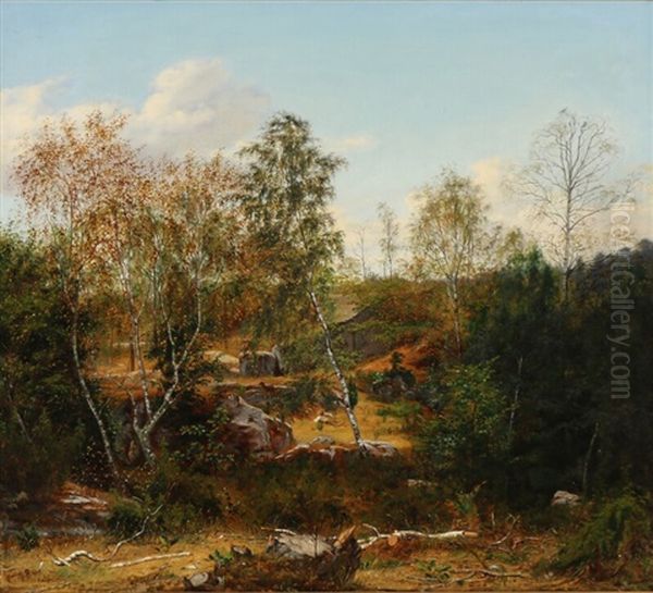 Swedish Landscape With A Resting Boy And A Dog - view 1