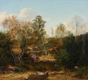 Swedish Landscape With A Resting Boy And A Dog by Christian (Jens C.) Thorrestrup