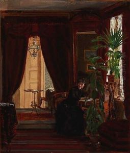 Interior With A Woman Writing Letters by Christian (Jens C.) Thorrestrup