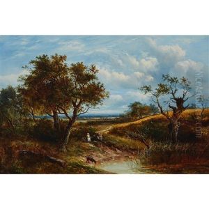 Mother And Young Children In An Extensive River Landscape Mother And Young Children In An Extensive River Landscape