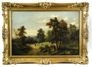 A Gypsy Woman In Red On A Woodland Path by Joseph Thors