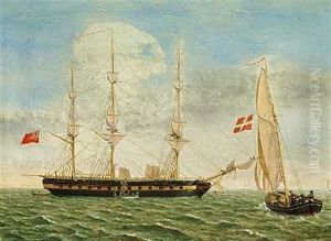 Marine Med Orlogsfartoj Med Engelsk Flag by Hans Peter Thorsoe