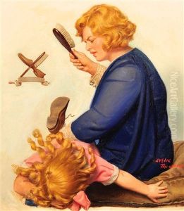 Three Siblings Of The Gyldenkrone Family Playing With A Cat by Leslie Thrasher