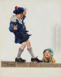 Three Siblings Of The Gyldenkrone Family Playing With A Cat by Leslie Thrasher