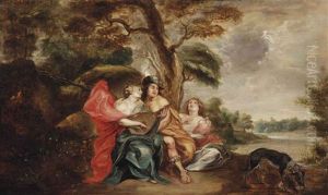 A Pastoral Landscape With An Elegant Company Making Music